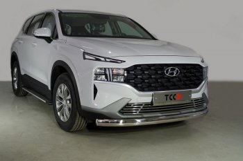 Защита переднего бампера нижняя овальная 75х42 мм ТСС Тюнинг Hyundai (Хюндаи) Santa Fe (Санта)  TM (2020-2022) TM рестайлинг  (нержавейка)