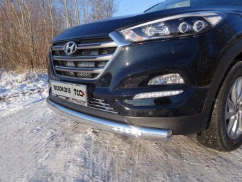 Защита передняя нижняя овальная с ДХО 75х42 мм ТСС Тюнинг Hyundai (Хюндаи) Tucson (Туссон)  TL (2015-2018) TL дорестайлинг  (нержавейка)