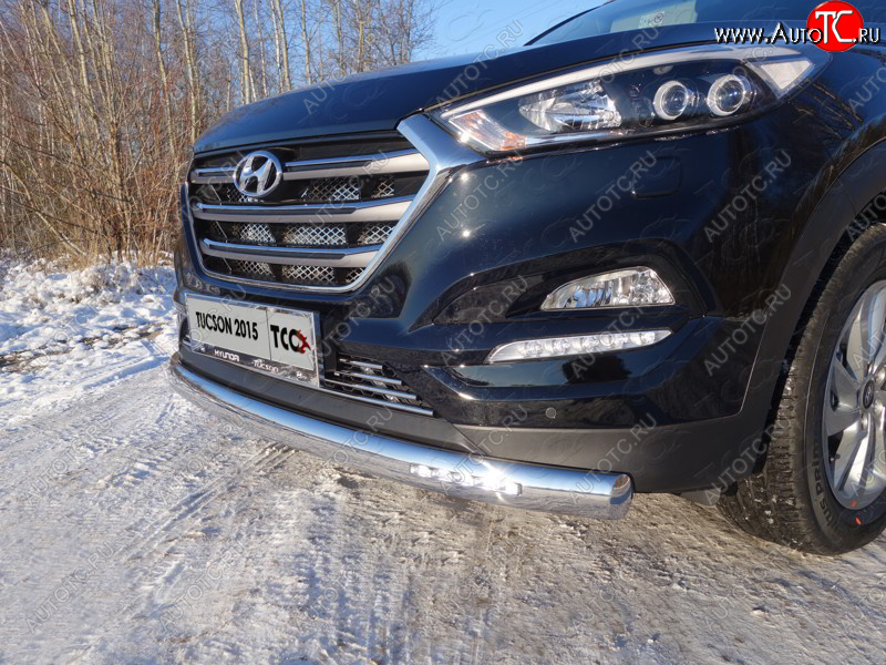 43 849 р. Защита передняя нижняя овальная с ДХО 75х42 мм ТСС Тюнинг  Hyundai Tucson  TL (2015-2018) дорестайлинг (нержавейка)  с доставкой в г. Нижний Новгород