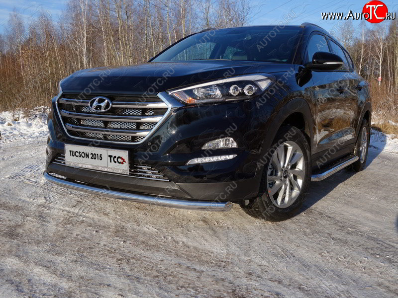 18 699 р. Защита переднего бампера нижняя d60,3 мм ТСС Тюнинг  Hyundai Tucson  TL (2015-2018) дорестайлинг (нержавейка)  с доставкой в г. Нижний Новгород