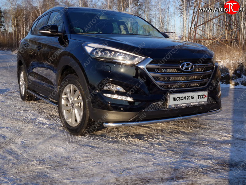 16 899 р. Защита переднего бампера нижняя d42,4 мм ТСС Тюнинг  Hyundai Tucson  TL (2015-2018) дорестайлинг (нержавейка)  с доставкой в г. Нижний Новгород