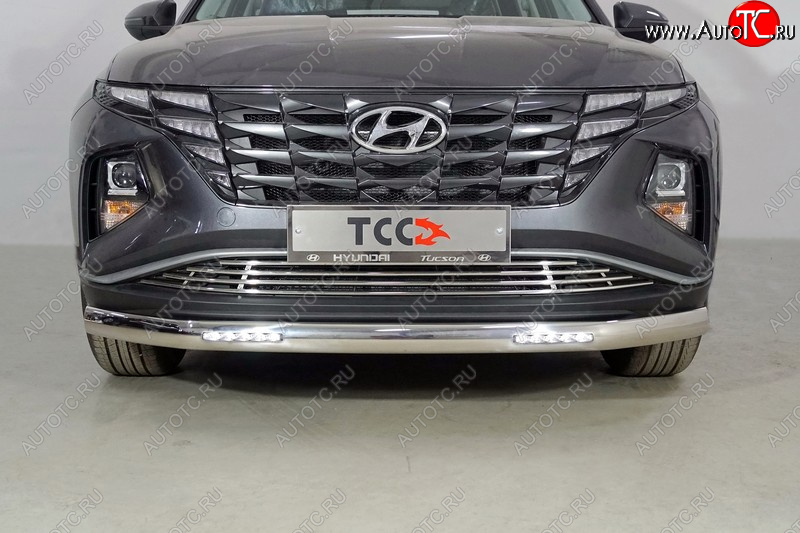 41 599 р. Защита передняя нижняя овальная с ДХО 75х42 мм ТСС Тюнинг Hyundai Tucson NX4 (2020-2022) (нержавейка)  с доставкой в г. Нижний Новгород