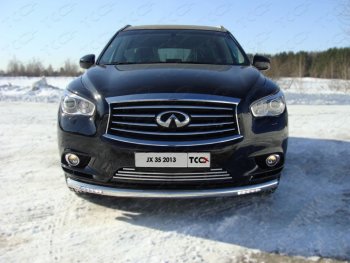 Защита переднего бампера нижняя с ходовыми огнями 76,1 мм ТСС Тюнинг INFINITI QX60 L50 дорестайлинг (2013-2016)  (нержавейка)