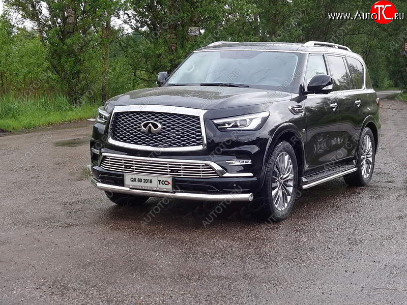 27 999 р. Защита переднего бампера нижняя d76,1 мм ТСС Тюнинг  INFINITI QX80  Z62 (2018-2024) 2-ой рестайлинг (нержавейка)  с доставкой в г. Нижний Новгород