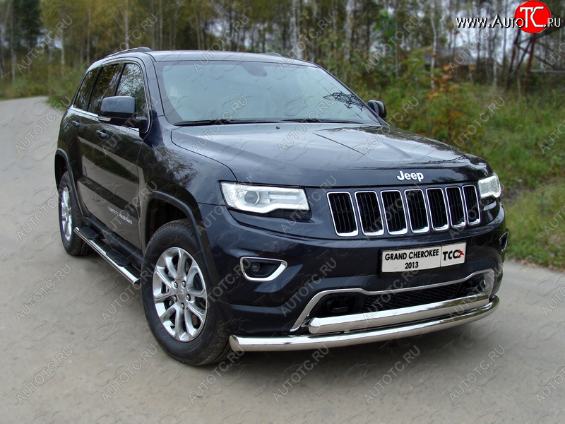 30 999 р. Защита передняя нижняя двойная 76,1*75 мм Тюнинг  Jeep Grand Cherokee  WK2 (2013-2018) 1-ый рестайлинг (нержавейка)  с доставкой в г. Нижний Новгород