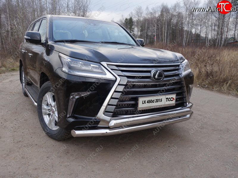 37 649 р. Защита передняя нижняя двойная 76,1*75 мм кроме F-Sport Тюнинг Lexus LX570 J200 2-ой рестайлинг (2015-2022) (нержавейка)  с доставкой в г. Нижний Новгород