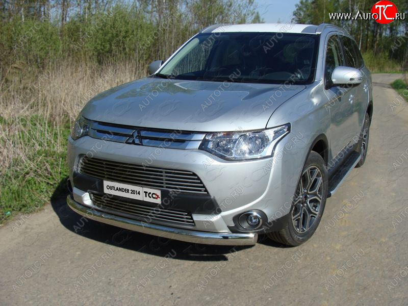 21 899 р. Защита переднего бампера нижняя овальная 75*42 мм ТСС Тюнинг  Mitsubishi Outlander  GF (2014-2016) 1-ый рестайлинг (нержавейка)  с доставкой в г. Нижний Новгород