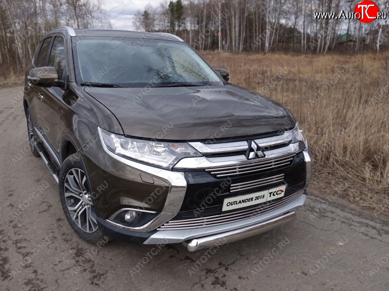 21 899 р. Защита переднего бампера нижняя овальная 75*42 мм ТСС Тюнинг  Mitsubishi Outlander  GF (2015-2018) 2-ой рестайлинг (нержавейка)  с доставкой в г. Нижний Новгород