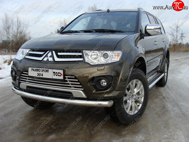 18 699 р. Защита переднего бампера нижняя 76,1 мм ТСС Тюнинг  Mitsubishi Pajero Sport  PB (2013-2017) рестайлинг (нержавейка)  с доставкой в г. Нижний Новгород