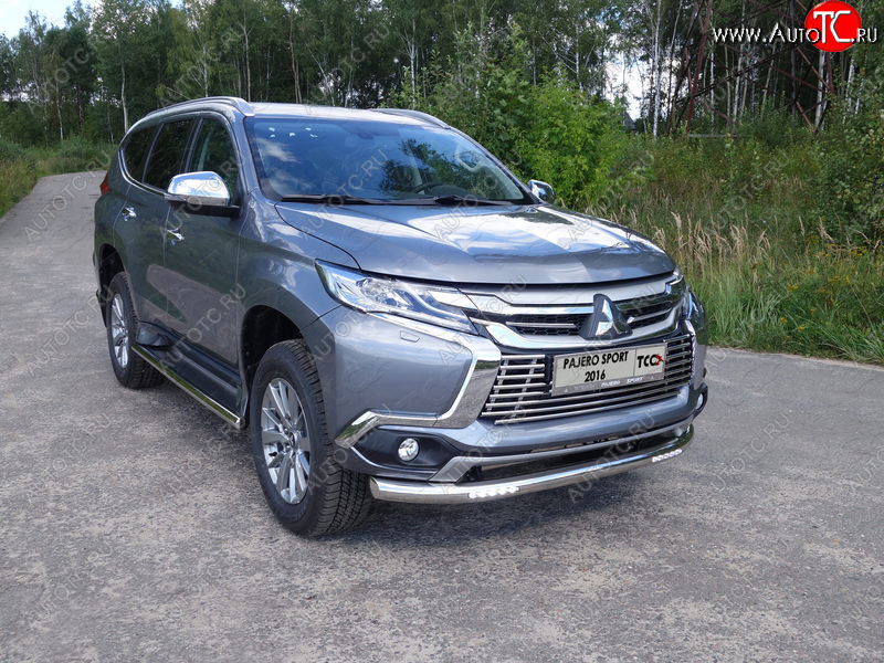 37 649 р. Защита переднего бампера нижняя с ДХО 76,1 мм ТСС Тюнинг Mitsubishi Pajero Sport QE дорестайлинг (2015-2021) (нержавейка)  с доставкой в г. Нижний Новгород