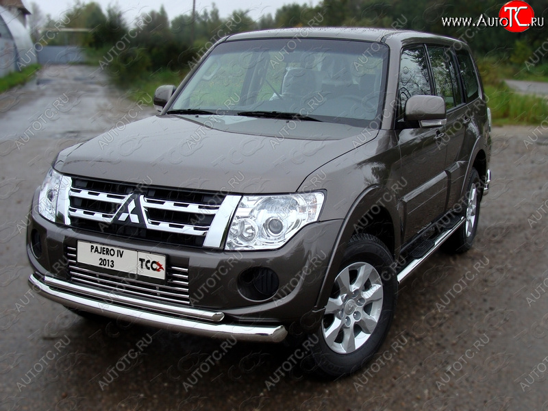 24 949 р. Защита переднего бампера нижняя d76,1*42,4 мм ТСС Тюнинг  Mitsubishi Pajero  4 V90 (2011-2015) 1-ый рестайлинг (нержавейка)  с доставкой в г. Нижний Новгород