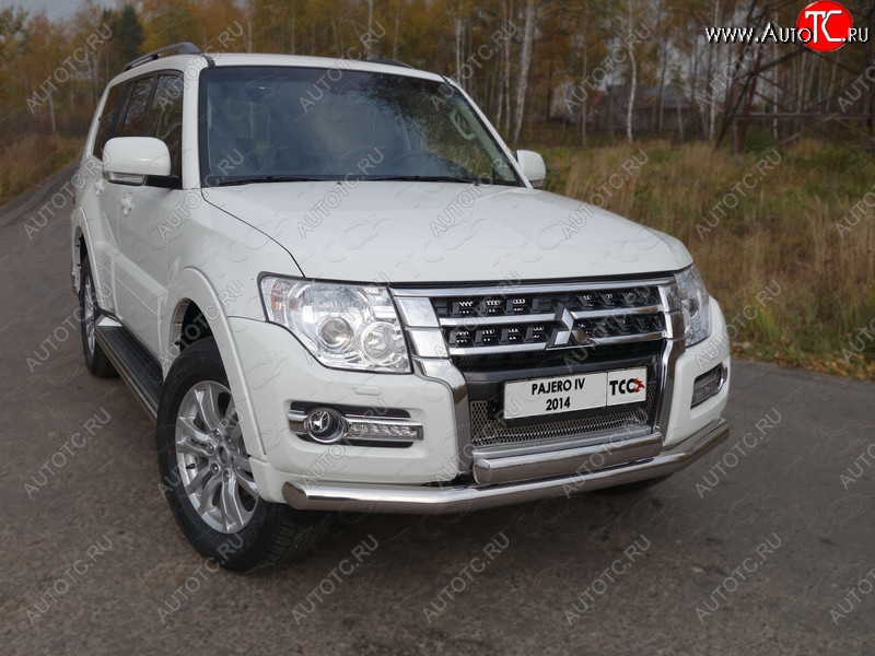 25 599 р. Защита передняя нижняя двойная 76,1*75 мм ТСС Тюнинг Mitsubishi Pajero 4 V90 2-ой рестайлинг (2014-2020) (нержавейка)  с доставкой в г. Нижний Новгород