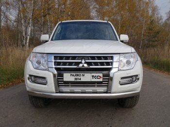 Защита переднего бампера нижняя овальная 75*42 мм ТСС Тюнинг Mitsubishi Pajero 4 V90 2-ой рестайлинг (2014-2020)  (нержавейка)