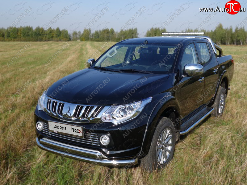 26 499 р. Защита передняя нижняя двойная 76,1*75 мм Тюнинг  Mitsubishi L200  5 KK,KL (2015-2019) дорестайлинг (нержавейка)  с доставкой в г. Нижний Новгород