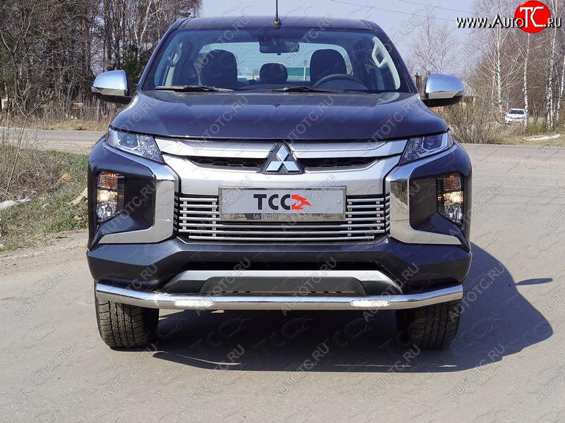 34 899 р. Защита переднего бампера нижняя с ДХО 76,1 мм ТСС Тюнинг  Mitsubishi L200  5 KK,KL (2018-2022) рестайлинг (нержавейка)  с доставкой в г. Нижний Новгород