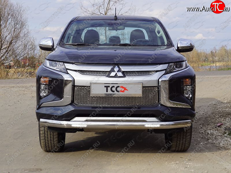 39 899 р. Защита передняя нижняя овальная с ДХО 75х42 мм ТСС Тюнинг  Mitsubishi L200  5 KK,KL (2018-2022) рестайлинг (нержавейка)  с доставкой в г. Нижний Новгород