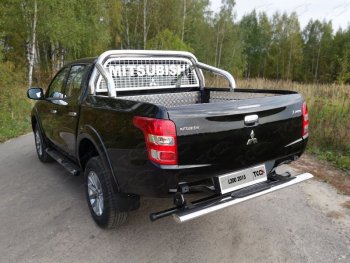 21 099 р. Защита задняя с накладкой (центральная 120х60 мм) ТСС Тюнинг Mitsubishi L200 5 KK,KL рестайлинг (2018-2022) (центральная)  с доставкой в г. Нижний Новгород. Увеличить фотографию 1