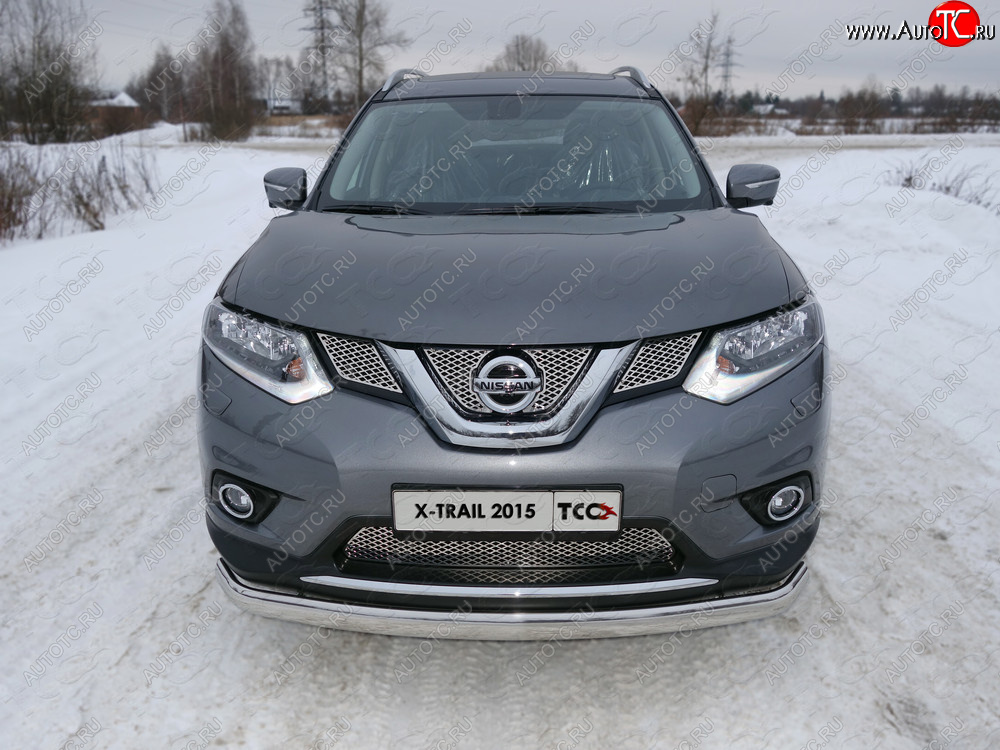 24 099 р. Защита переднего бампера нижняя овальная 75х42 мм ТСС Тюнинг Nissan X-trail 3 T32 дорестайлинг (2013-2018) (нержавейка)  с доставкой в г. Нижний Новгород