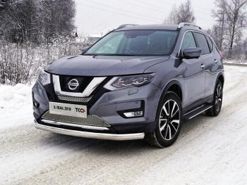 Защита переднего бампера нижняя овальная 75х42 мм ТСС Тюнинг Nissan X-trail 3 T32 рестайлинг (2017-2022)  (нержавейка)