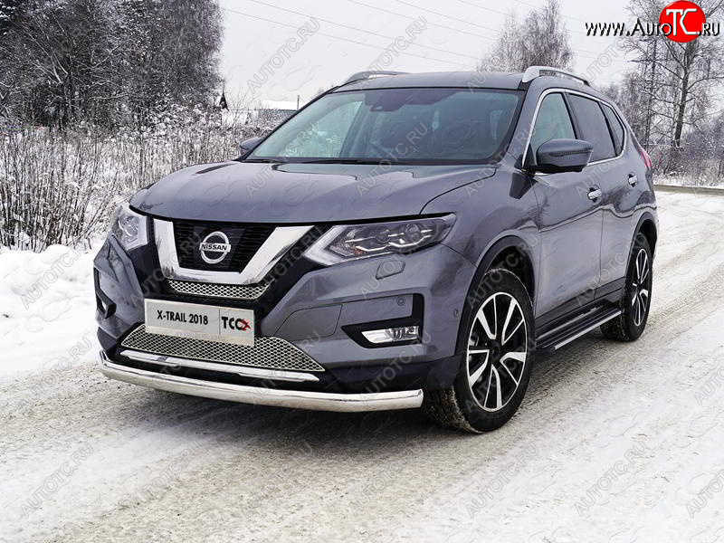 25 999 р. Защита переднего бампера нижняя овальная 75х42 мм ТСС Тюнинг Nissan X-trail 3 T32 рестайлинг (2017-2022) (нержавейка)  с доставкой в г. Нижний Новгород