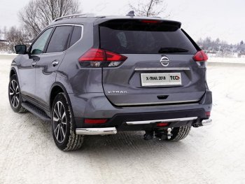 Защита задняя (уголки овальные, нержавейка 75х42 мм) ТСС Тюнинг Nissan X-trail 3 T32 рестайлинг (2017-2022)  (уголки овальные)