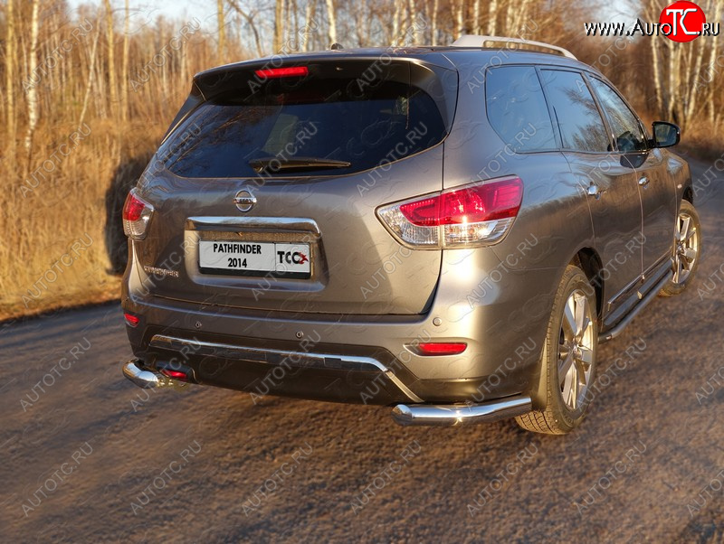 23 999 р. Защита задняя (уголки, нержавейка 76,1 мм) ТСС Тюнинг Nissan Pathfinder R52 дорестайлинг (2012-2017)  с доставкой в г. Нижний Новгород