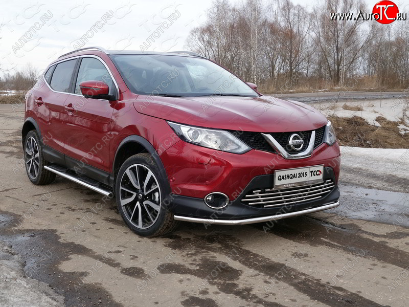 16 549 р. Защита переднего бампера нижняя 42,4 мм ТСС Тюнинг Nissan Qashqai 2 J11 дорестайлинг (2013-2019) (нержавейка)  с доставкой в г. Нижний Новгород