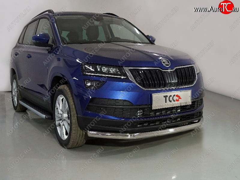 18 399 р. Защита переднего бампера нижняя d60,3 мм ТСС Тюнинг  Skoda Karoq  NU7 (2020-2024) рестайлинг (нержавейка)  с доставкой в г. Нижний Новгород