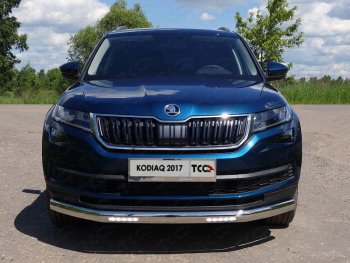 Защита переднего бампера нижняя овальная с ДХО 75х42 мм ТСС Тюнинг Skoda Kodiaq NU7 дорестайлинг (2017-2021) ()