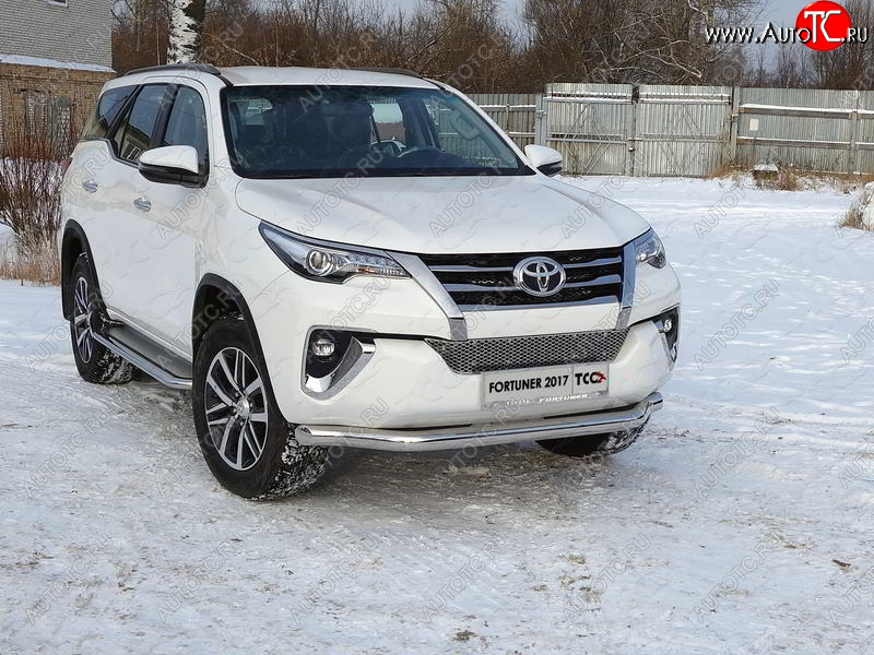 25 599 р. Защита переднего бампера нижняя 76,1 мм ТСС Тюнинг Toyota Fortuner AN160 дорестайлинг (2015-2020) (нержавейка)  с доставкой в г. Нижний Новгород