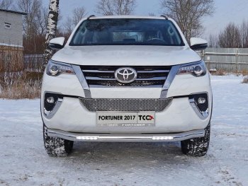 Защита переднего бампера нижняя с ДХО 76,1 мм ТСС Тюнинг Toyota Fortuner AN160 дорестайлинг (2015-2020)  (нержавейка)