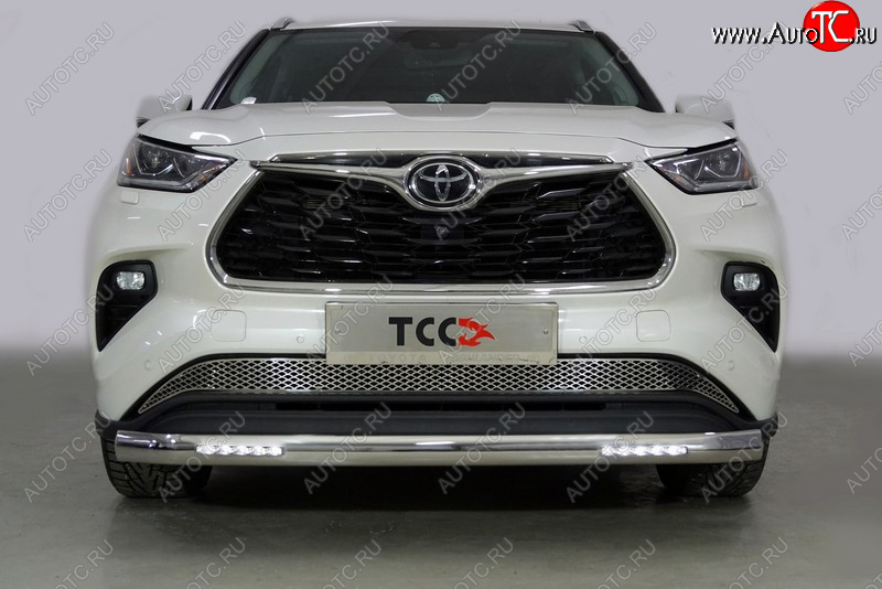 47 999 р. Защита передняя нижняя овальная с ДХО 75х42 мм ТСС Тюнинг Toyota Highlander XU70 (2020-2024) (нержавейка)  с доставкой в г. Нижний Новгород