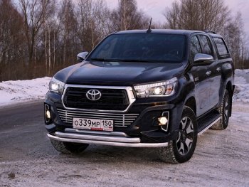 Защита переднего бампера нижняя двойная 60,3*60,3 мм ТСС Тюнинг Toyota (Тойота) Hilux (Хайлюкс)  AN120 (2016-2020) AN120 дорестайлинг  (нержавейка)