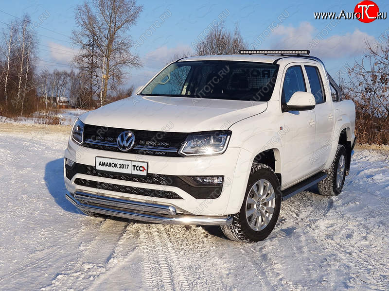 32 999 р. Защита передняя нижняя двойная 76,1*75 мм ТСС Тюнинг Volkswagen Amarok рестайлинг (2016-2022) (нержавейка)  с доставкой в г. Нижний Новгород