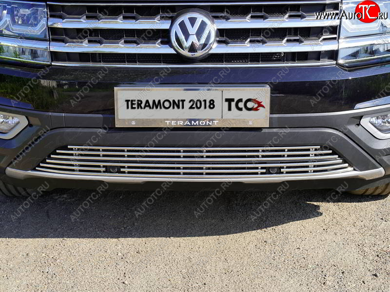 9 349 р. Нижняя декоративная вставка в бампер (с парктроником) ТСС Тюнинг  Volkswagen Teramont  CA1 (2016-2020) дорестайлинг (d 12 мм)  с доставкой в г. Нижний Новгород