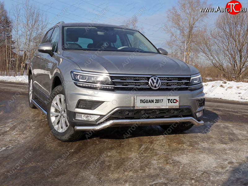 18 699 р. Защита переднего бампера нижняя d60,3 мм ТСС Тюнинг  Volkswagen Tiguan  Mk2 (2016-2020) дорестайлинг (нержавейка)  с доставкой в г. Нижний Новгород