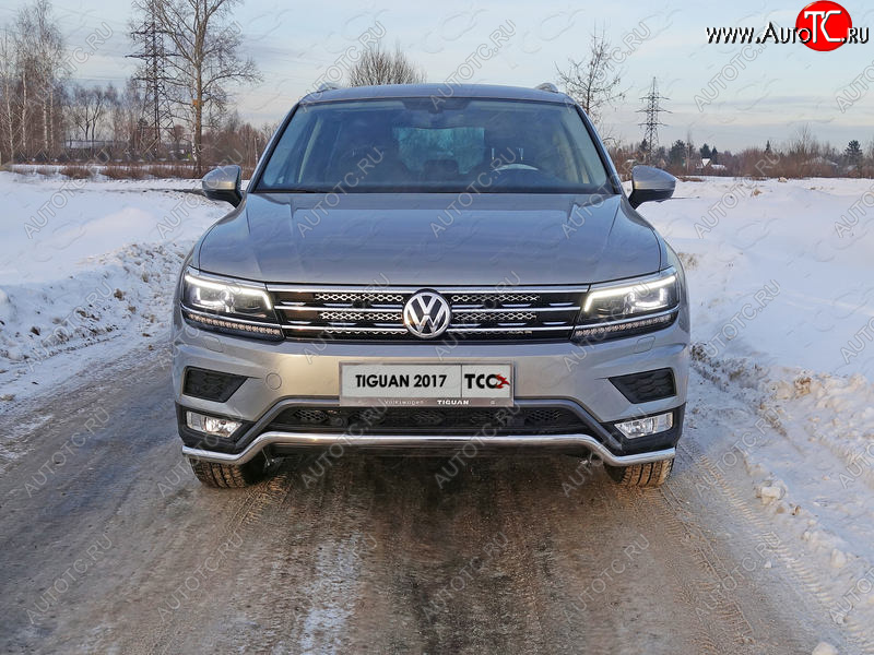 16 899 р. Защита переднего бампера нижняя d42,4 мм ТСС Тюнинг  Volkswagen Tiguan  Mk2 (2016-2020) дорестайлинг (нержавейка)  с доставкой в г. Нижний Новгород