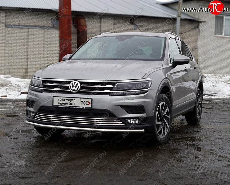 17 699 р. Защита переднего бампера нижняя d42,4 мм ТСС Тюнинг  Volkswagen Tiguan  Mk2 (2016-2020) дорестайлинг (нержавейка)  с доставкой в г. Нижний Новгород