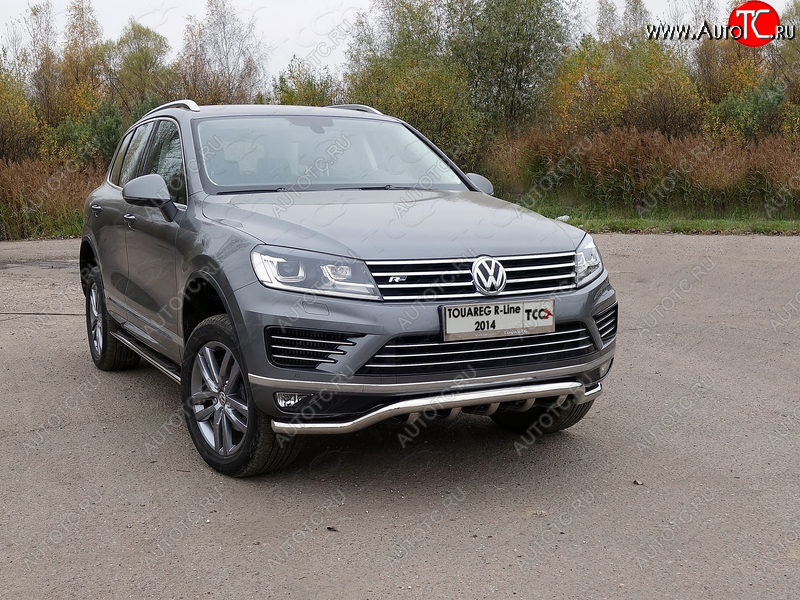 38 949 р. Защита передняя нижняя кенгурин 60,3*42,4 мм R-Line ТСС Тюнинг  Volkswagen Touareg  NF (2014-2018) рестайлинг (нержавейка)  с доставкой в г. Нижний Новгород