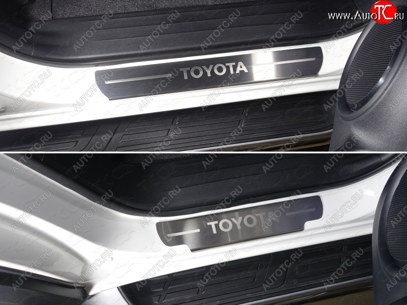 5 349 р. Накладки на пороги, ТСС Тюнинг  Toyota Fortuner  AN160 (2015-2020) дорестайлинг (лист шлифованный надпись Toyota)  с доставкой в г. Нижний Новгород