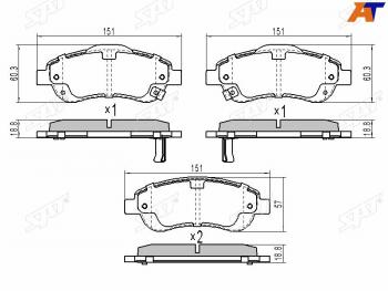 Колодки тормозные перед FL-FR SAT Honda (Хонда) CR-V (СР-В)  RE1,RE2,RE3,RE4,RE5,RE7 (2007-2012) RE1,RE2,RE3,RE4,RE5,RE7 дорестайлинг, рестайлинг