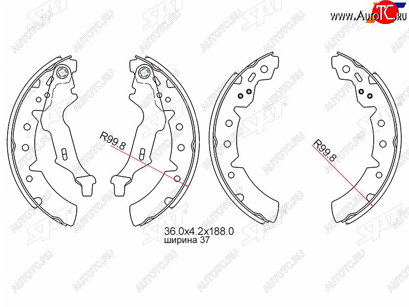 1 589 р. Колодки тормозные задние RH-LH SAT  Toyota Carina E  T190 - Corona  T190  с доставкой в г. Нижний Новгород