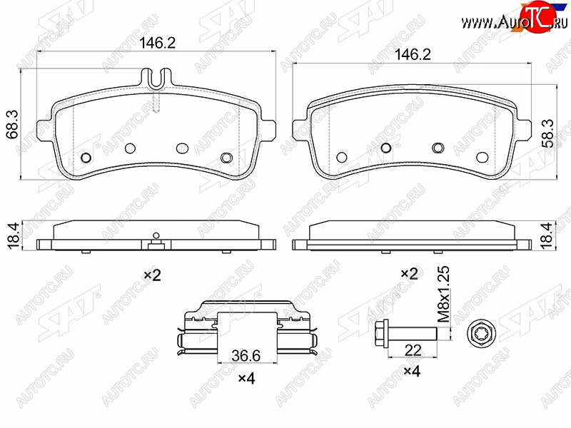 1 599 р. Колодки тормозные задние RH-LH SAT  Mercedes-Benz S class  W222 (2013-2017) седан гибрид дорестайлинг  с доставкой в г. Нижний Новгород