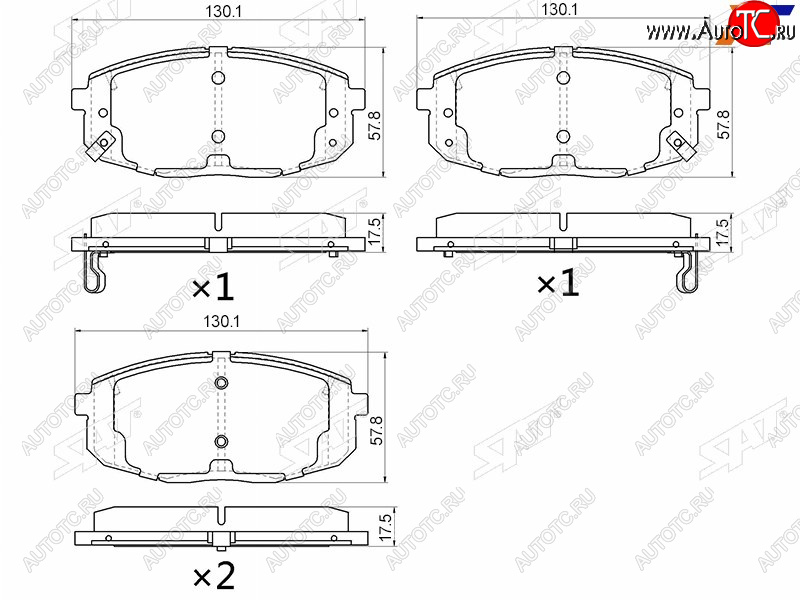 1 399 р. Колодки тормозные передние FR-FL SAT   Hyundai Creta (GS,  SU), I30 (FD,  2 GD,  3 PD), I30 Fastback (PD), KIA Ceed (1 ED) (с отверстием под пружинки)  с доставкой в г. Нижний Новгород