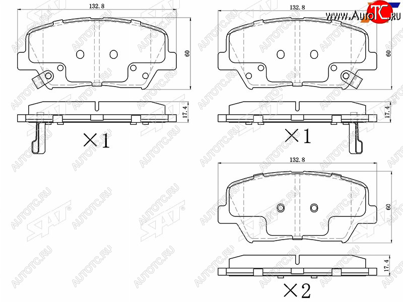 1 019 р. Колодки тормозные передние FR-FL SAT   Hyundai Creta ( GS,  SU) (2015-2022), Hyundai Santa Fe ( DM,  TM) (2012-2022), KIA Carens  RP (2013-2019), KIA Sorento  XM (2012-2015)  с доставкой в г. Нижний Новгород