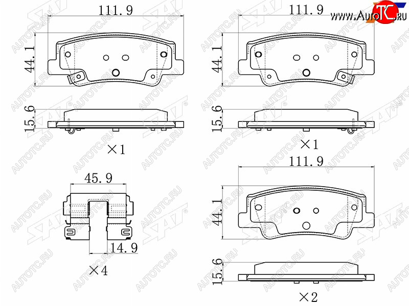 1 169 р. Колодки тормозные задние LH-RH SAT Hyundai Sonata DN8 (2019-2022)  с доставкой в г. Нижний Новгород