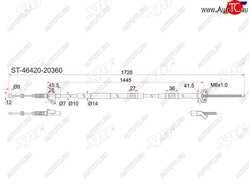 1 299 р. Трос ручника 2WD RH SAT  Toyota Caldina ( T190,  T210) - Corona SF  T190 (дисков тормоза)  с доставкой в г. Нижний Новгород