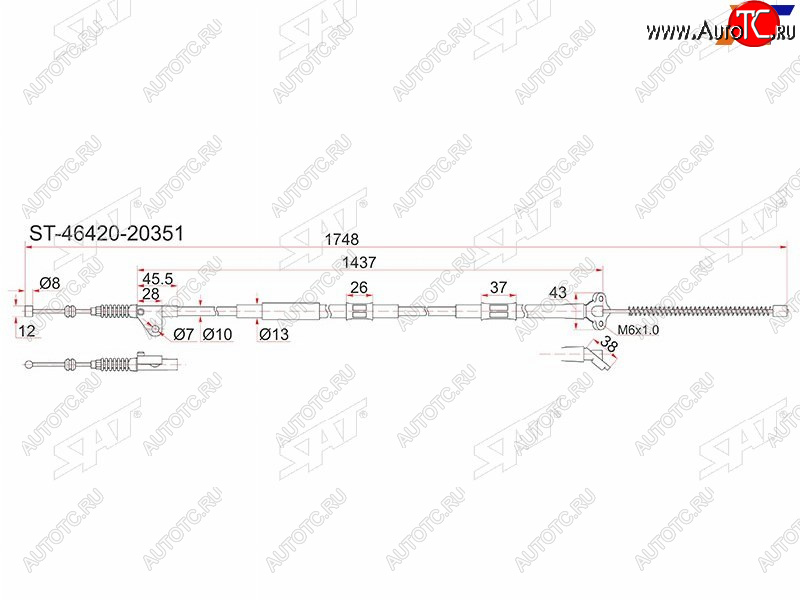 1 099 р. Трос ручника 2WD RH SAT  Toyota Caldina ( T190,  T210) - Corona SF  T190 (барабанные тормоза)  с доставкой в г. Нижний Новгород