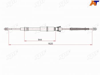 Трос ручного тормоза RH-LH SAT Skoda (Шкода) Octavia (Октавия)  A5 (2004-2013) A5 дорестайлинг лифтбэк, дорестайлинг универсал, лифтбэк рестайлинг, рестайлинг универсал  (барабанные тормоза)