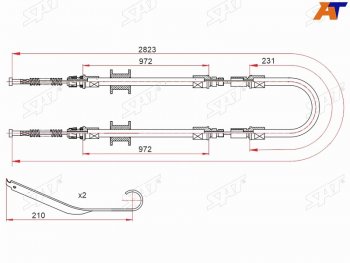 Трос ручного тормоза RH-LH V2.0-2.5 SAT Ford Transit цельнометаллический фургон 2-ой рестайлинг (1994-2000)  (одинарные колеса)